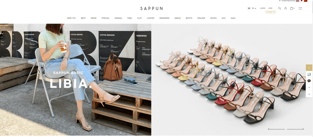 Korean shoe store, Sappun.co.kr