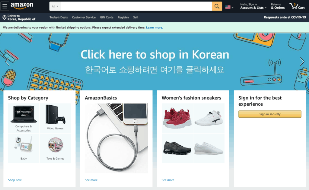 Amazon sometimes has free shipping to Korea